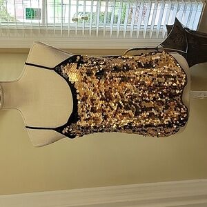 SoHo New York & Company gold black sequin tank adjustable spaghetti straps S New